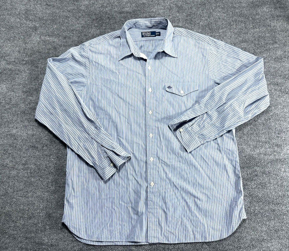 Polo Ralph Lauren Mens Button Up XL Shirt Blue White Stripe Long Sleeves Reg Fit